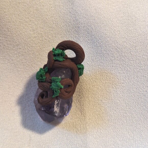 Artisan Handmade Amethyst Point Polymer Clay Branches Pendant - Picture 2 of 8